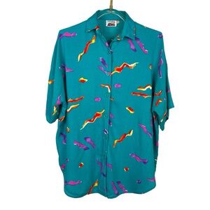 Vintage 1980’s Blue Shirt With Squiggle Print